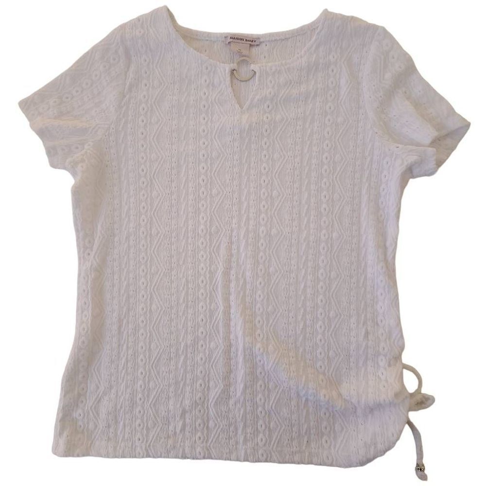 Allison Daley Womens White Short Sleeve Textured T Shirt Medium